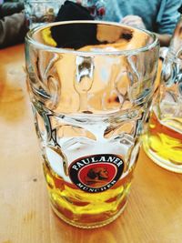 Close-up of beer on table