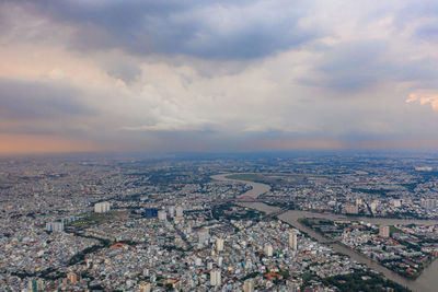 High angle view of townscape against sky