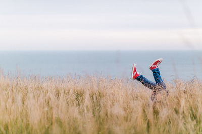 Low section of person amidst plants on field