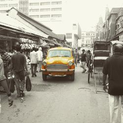 People walking on city street