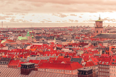 Panoramic view over the rooftops of copenhagen, denmark