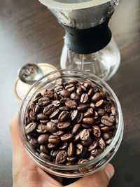 High angle view of coffee cup on table