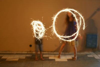 Firework display at night