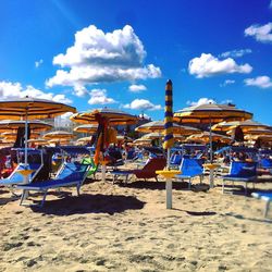 View of beach against blue sky