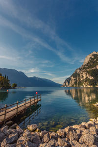 Scenic view of bay against sky