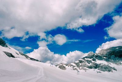 Scenic view of snowcapped mountains against sky