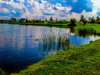 Scenic view of lake against sky