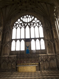 View of church seen through window