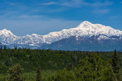 Scenic view of snowcapped mountains against sky