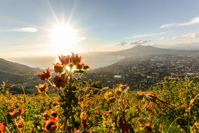 Scenic view of sea and mountains against sky