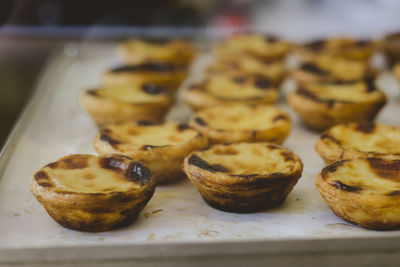 Close-up of portuguese cake pastel de nata