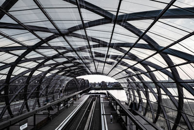 High angle view of people on railroad station