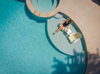 High angle view of woman in swimming pool