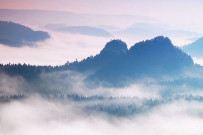 Scenic view of mountains against sky during sunset