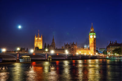 Illuminated buildings in city at night