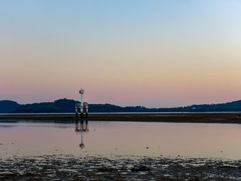 Scenic view of sea against clear sky during sunset