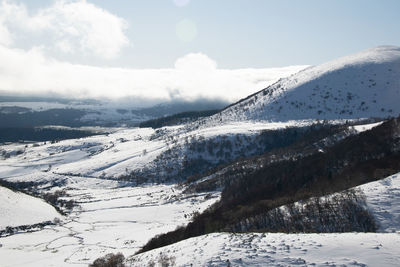 Scenic view of snowcapped mountains against sky