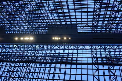 Low angle view of illuminated building at night