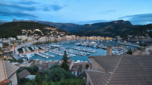 High angle view of townscape against sky