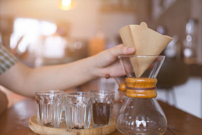 Drip coffee. hot  coffee brew hand making process by professional,preparing for brewing drip coffee.