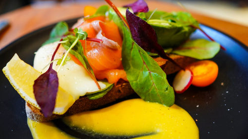 Close-up of fruits served in plate