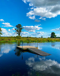 Scenic view of lake against blue sky