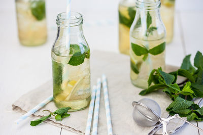 Close-up of drink served on table