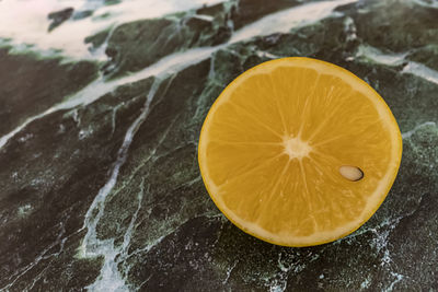 High angle view of lemon in container