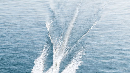 High angle view of wake in sea