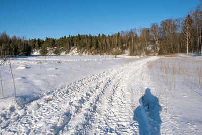 Scenic view of snow covered field