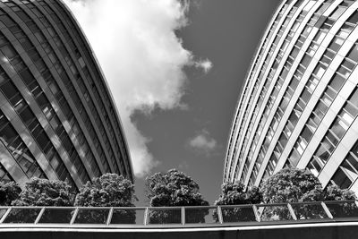 Low angle view of modern buildings against sky