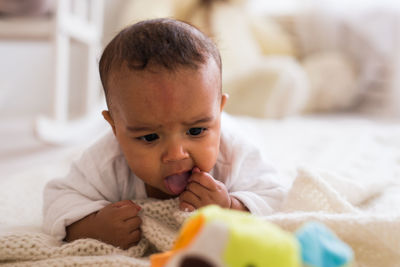 Portrait of cute baby at home