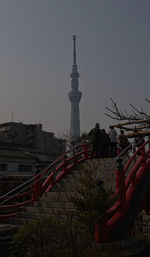 Low angle view of skyscrapers against clear sky