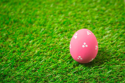 High angle view of pink ball on field