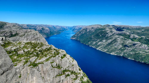 Scenic view of a fjord against sky