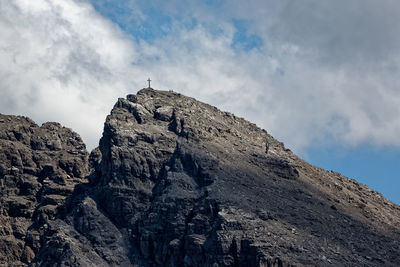 Low angle view of rock formation against sky