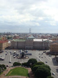 High angle view of city against cloudy sky
