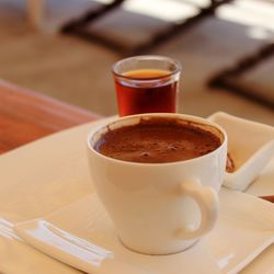 High angle view of coffee on table