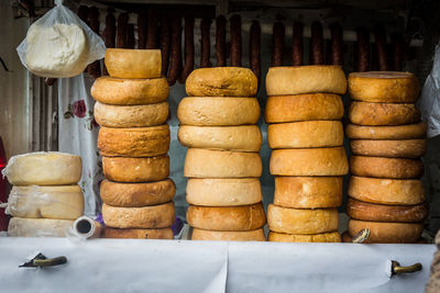 Close-up of stack of bread on table