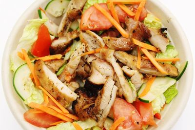 High angle view of meal served in bowl
