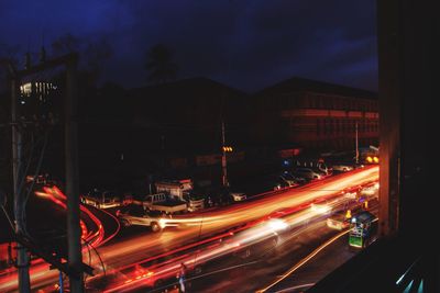 Light trails on road at night