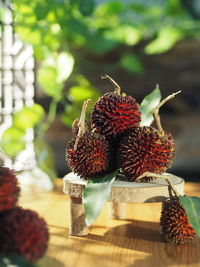 Close-up of strawberries on table