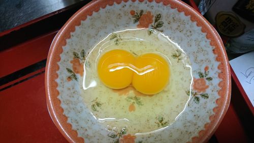 High angle view of smiley face on plate