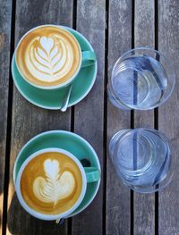 High angle view of coffee on table