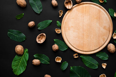 High angle view of leaves on table