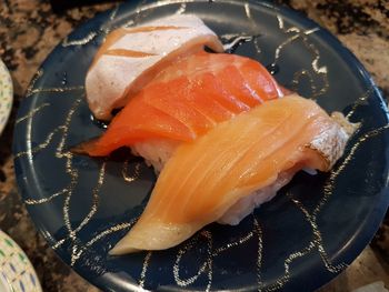 High angle view of fish in plate