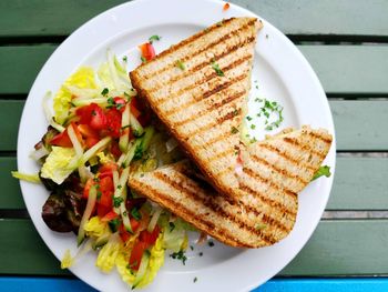 High angle view of breakfast served in plate