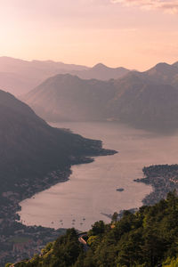 Scenic view of mountains against sky during sunset