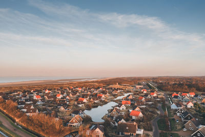 High angle view of townscape against sky