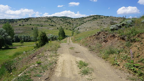 Scenic view of road amidst landscape against sky